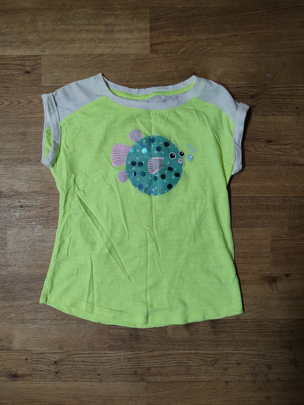 Cat & Jack Neon Yellow Tee with Puffer Fish Applique